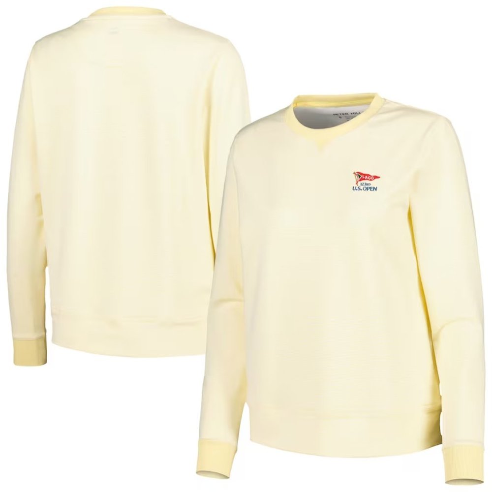 NWT Women's 2023 U.S. Open Peter Millar Yellow Birdie Stripe Crewneck